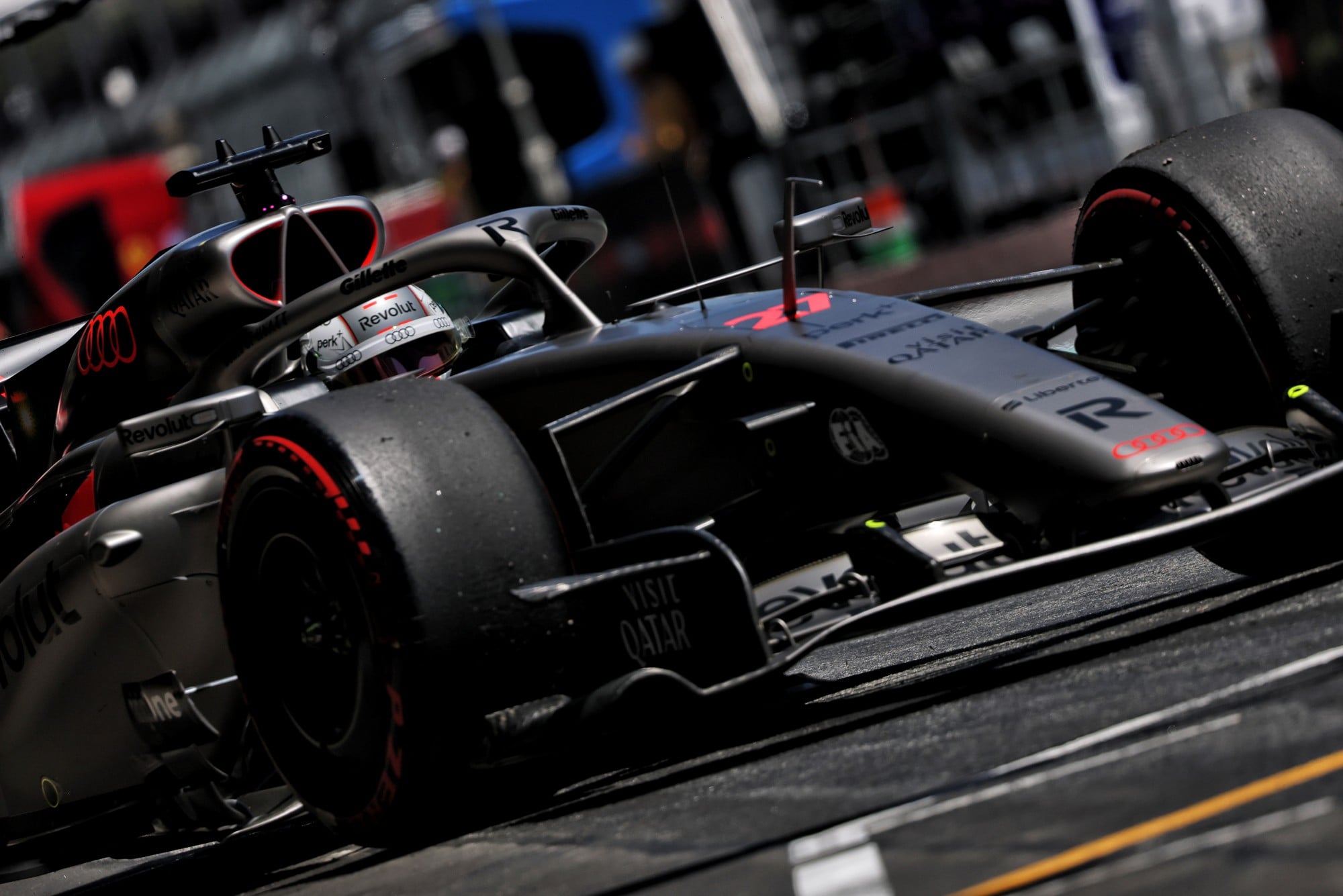 Nico Hulkenberg (GER) Audi F1 Team R26 in the pits.
