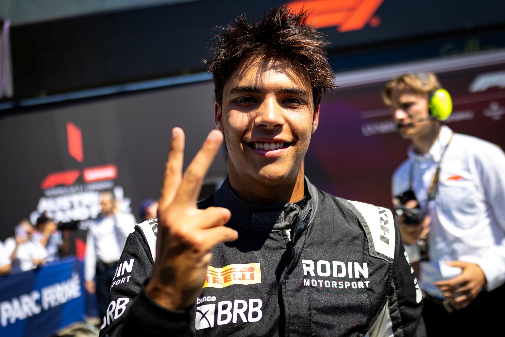 Pedro Clerot (BRA) Rodin Motorsport celebrates his second position in parc ferme.