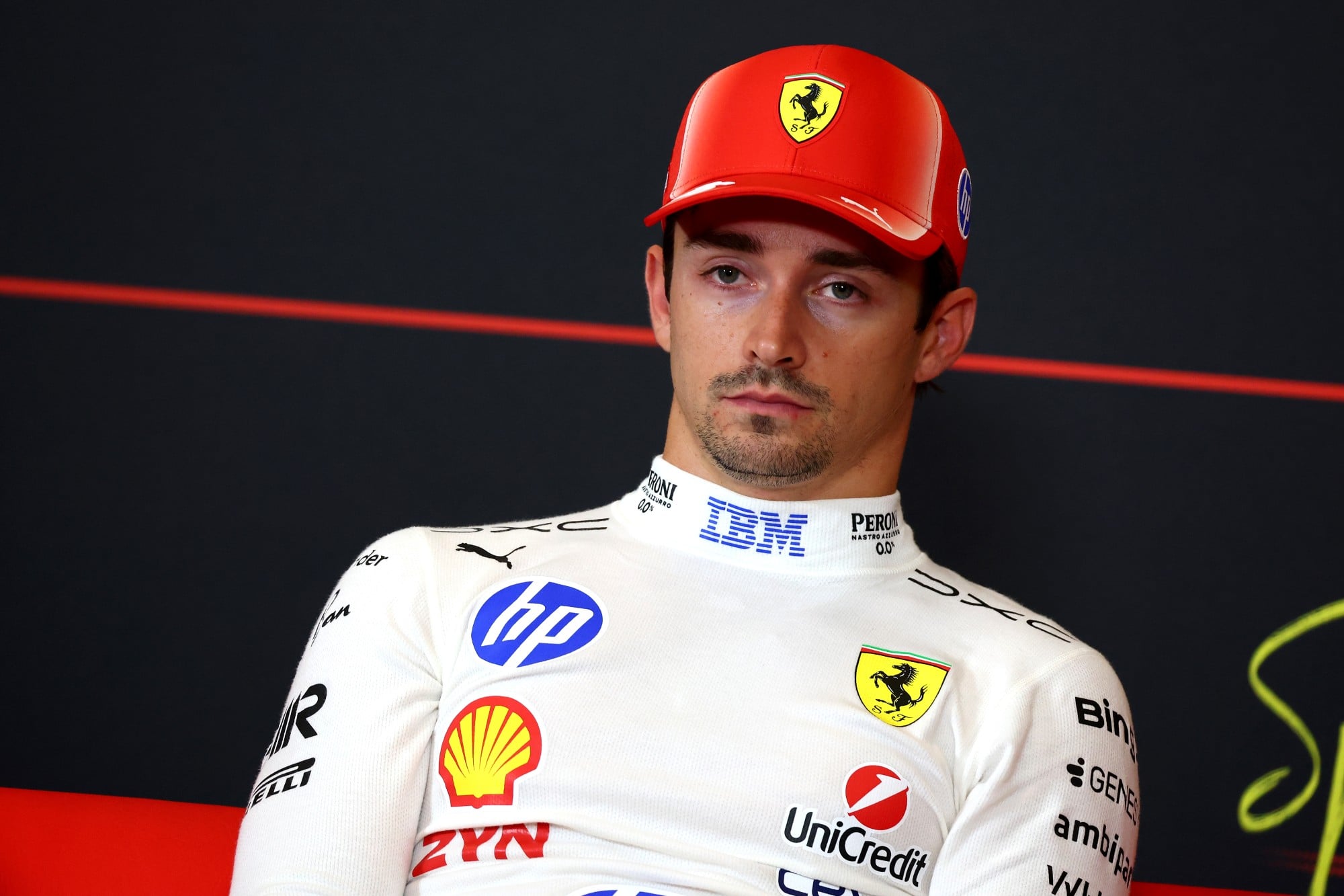 Charles Leclerc (MON) Scuderia Ferrari in the post qualifying FIA Press Conference.