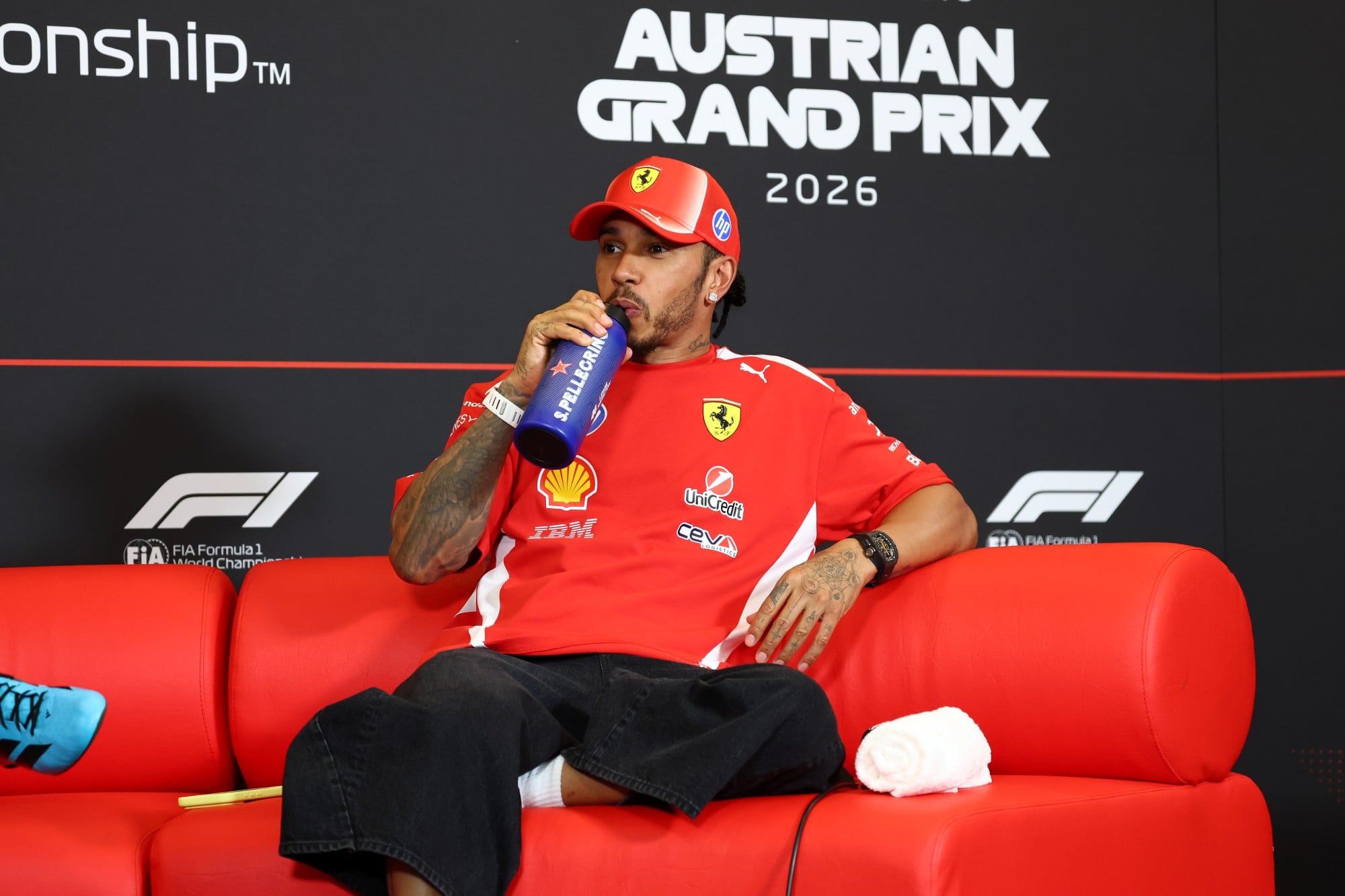 Lewis Hamilton (GBR) Scuderia Ferrari in the post qualifying FIA Press Conference.