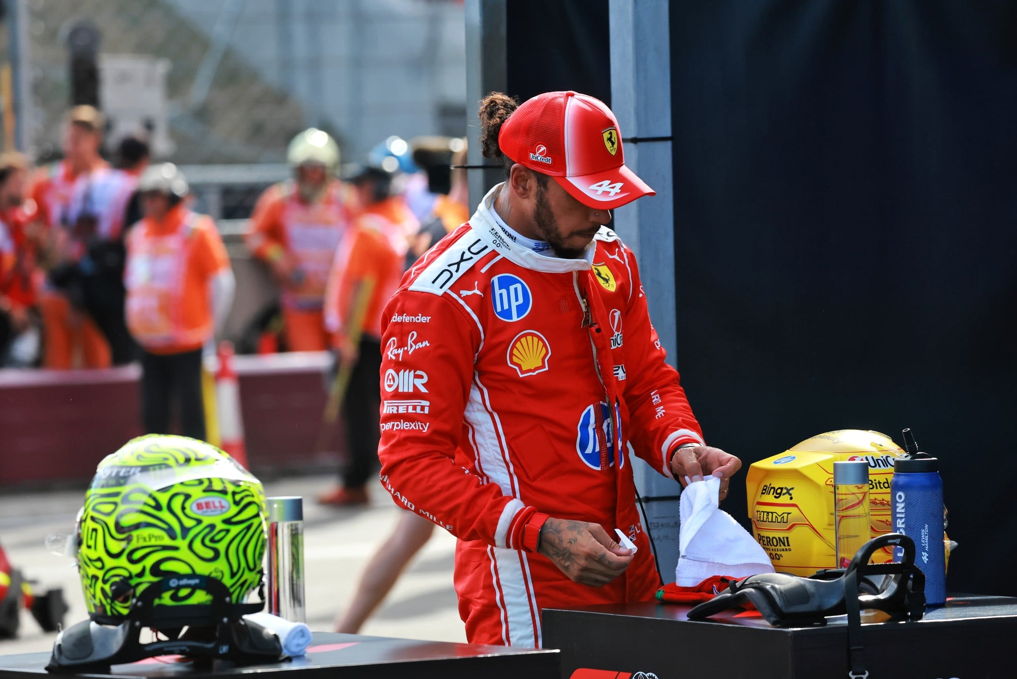 Second placed Lewis Hamilton (GBR) Scuderia Ferrari in qualifying parc ferme.