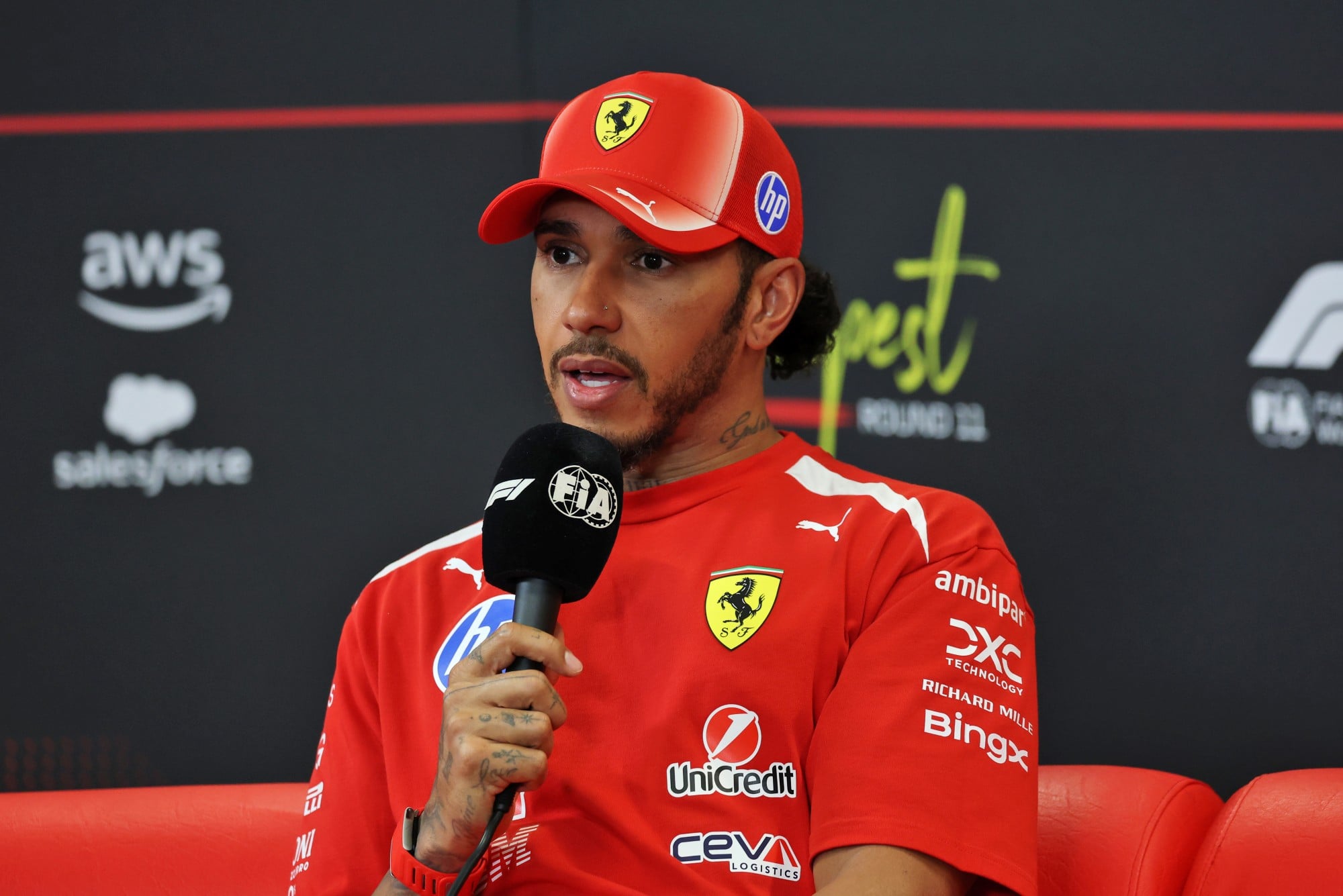Lewis Hamilton (GBR) Scuderia Ferrari in the post qualifying FIA Press Conference.