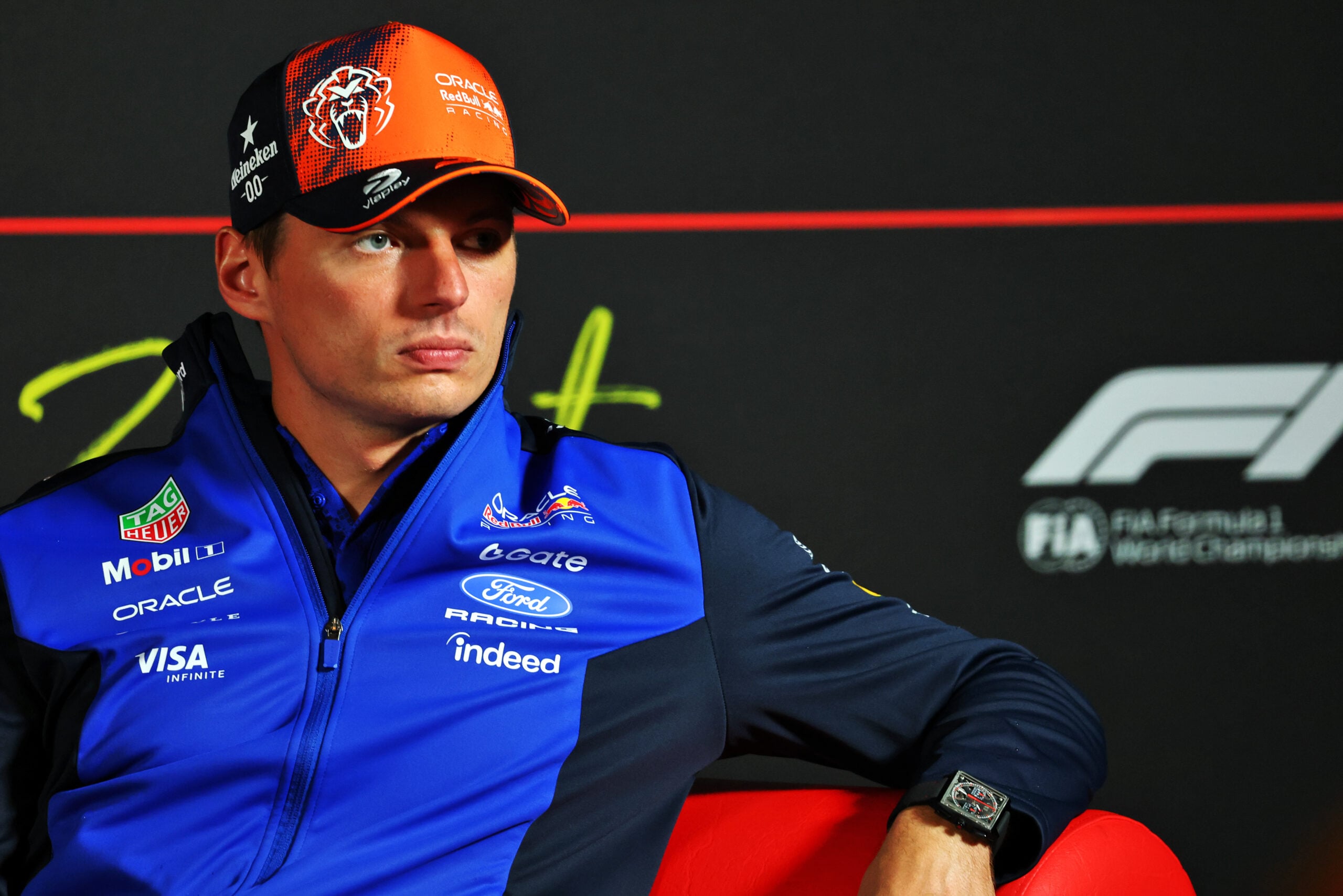 Max Verstappen (NLD) Red Bull Racing in the FIA Press Conference.