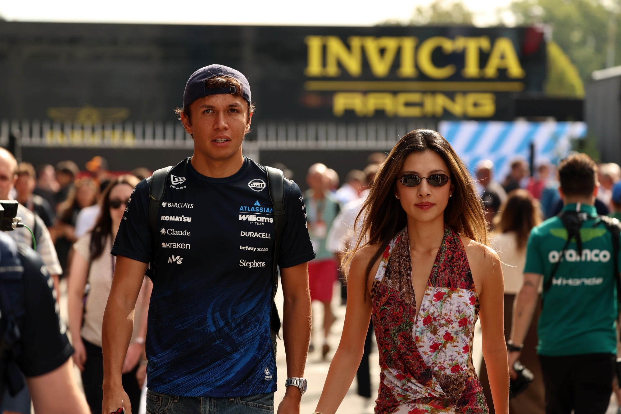 (L to R): Alexander Albon (THA) Williams F1 Team with his girlfriend Muni Lily He (CHN) Professional Golfer.