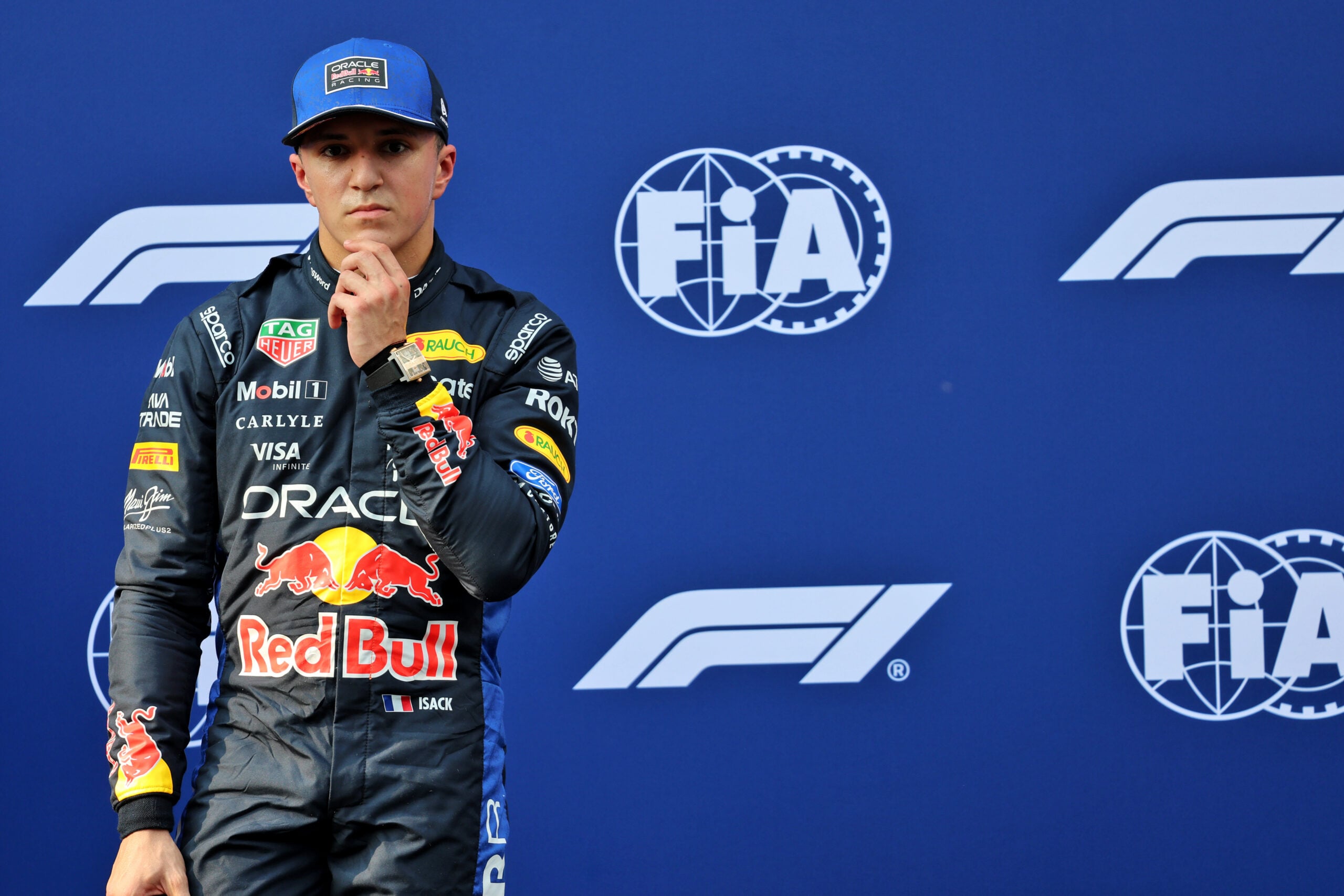 Third placed Isack Hadjar (FRA) Red Bull Racing in qualifying parc ferme.