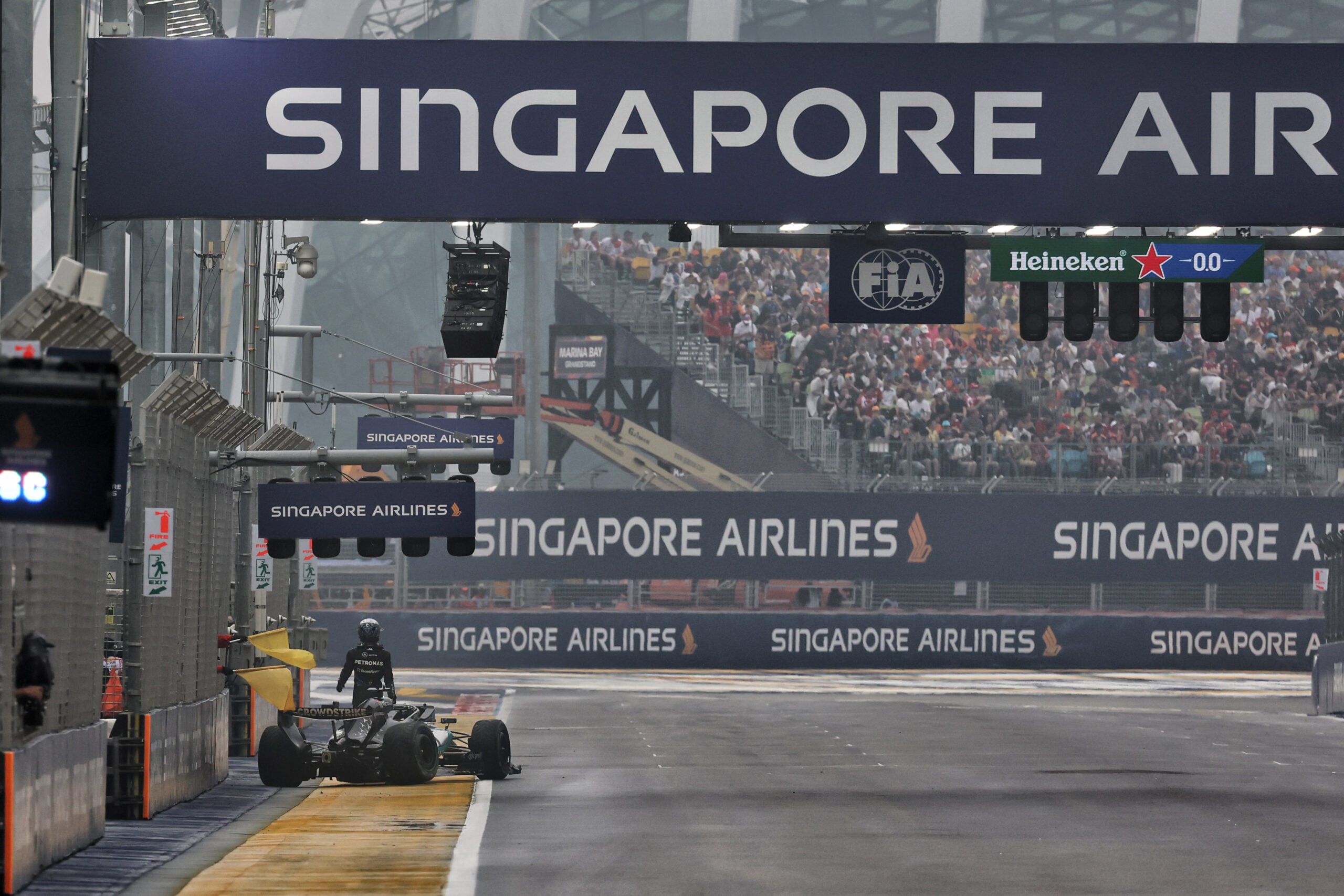 George Russell (GBR) Mercedes AMG Formula One Team W17 crashed out of the race.