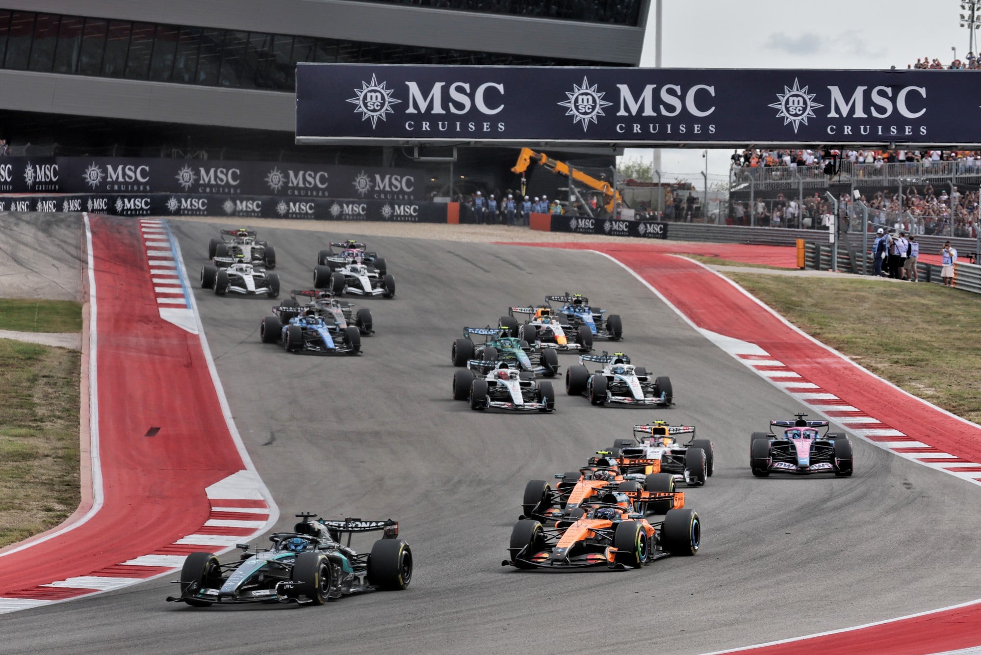 George Russell (GBR) Mercedes AMG Formula One Team W17 at the start of the race.