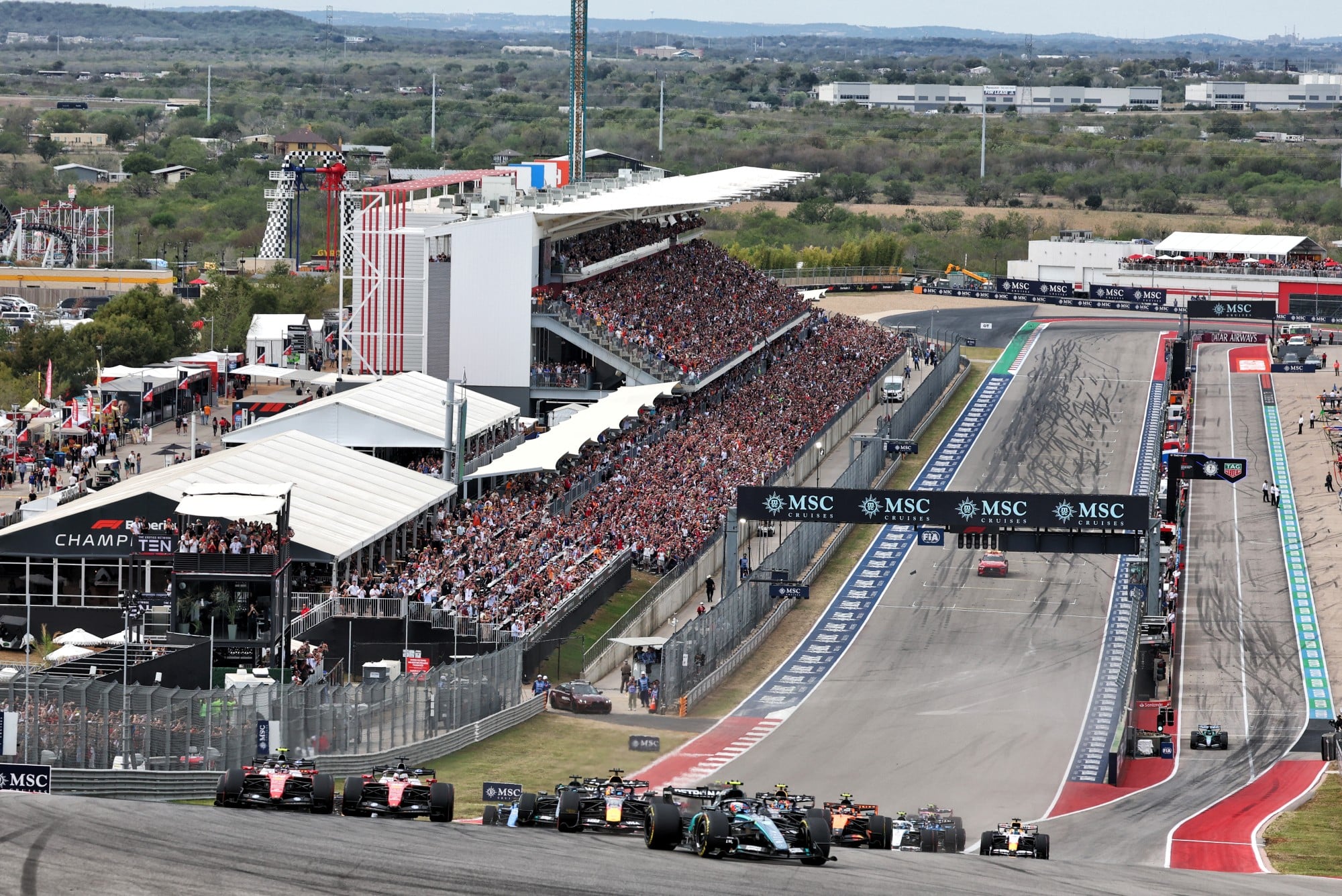 Andrea Kimi Antonelli (ITA) Mercedes AMG Formula One Team W17 leads at the start of the race.
