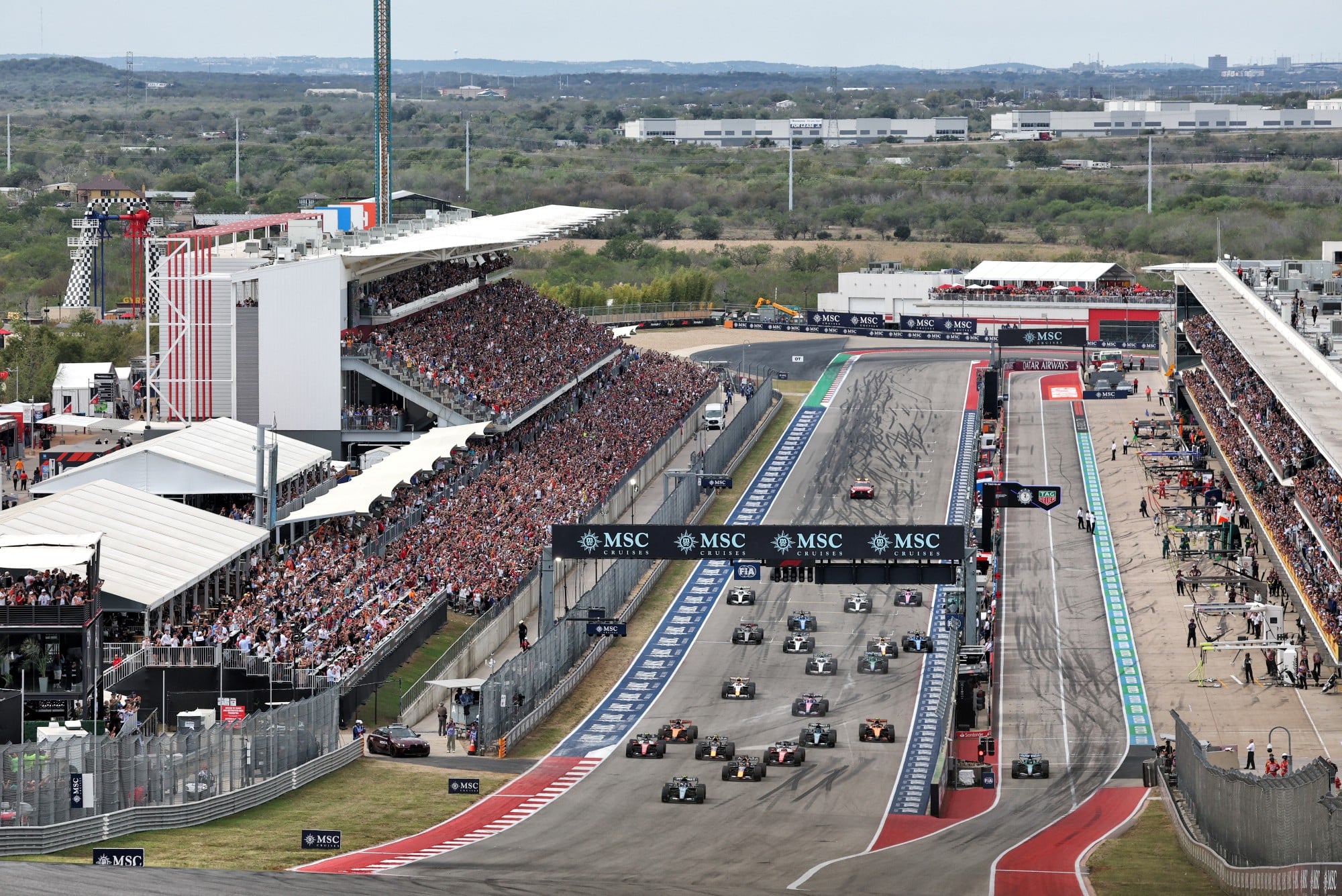 Andrea Kimi Antonelli (ITA) Mercedes AMG Formula One Team W17 leads at the start of the race.