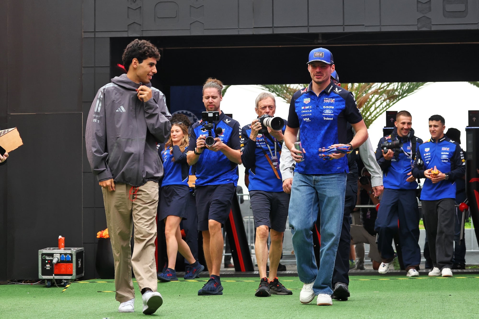 (L to R): Gabriel Bortoleto (BRA) Audi F1 Team with Max Verstappen (NLD) Red Bull Racing.