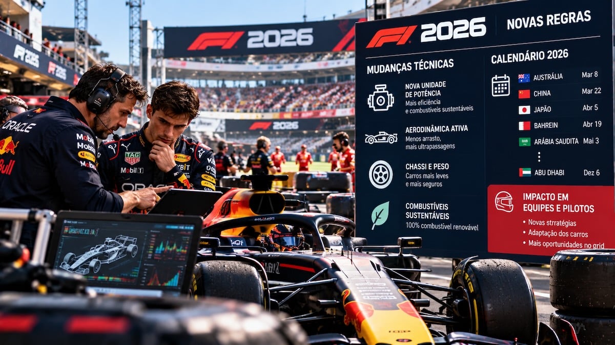 Novas regras da F1 2026: como mudanças técnicas e de calendário afetam equipes e pilotos Novas regras da F1 2026: como mudanças técnicas e de calendário afetam equipes e pilotos